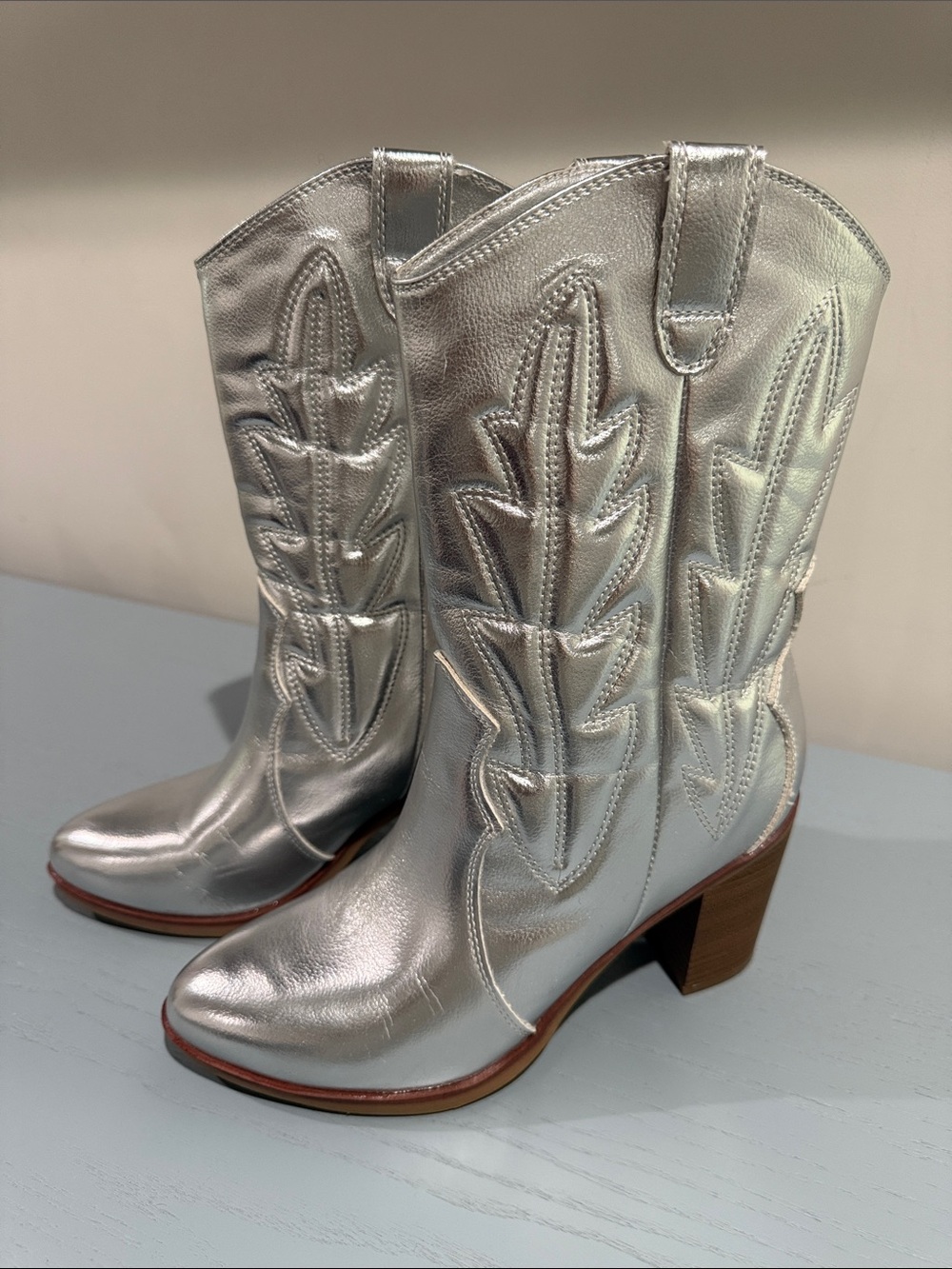 MIA Metallic Silver Western Block-Heel Boots